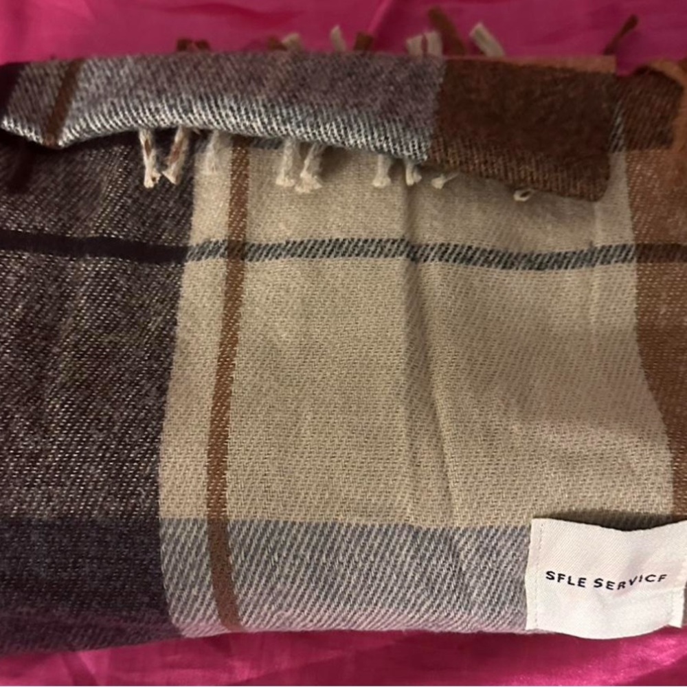 Plaid Scarf - Brown and Cream